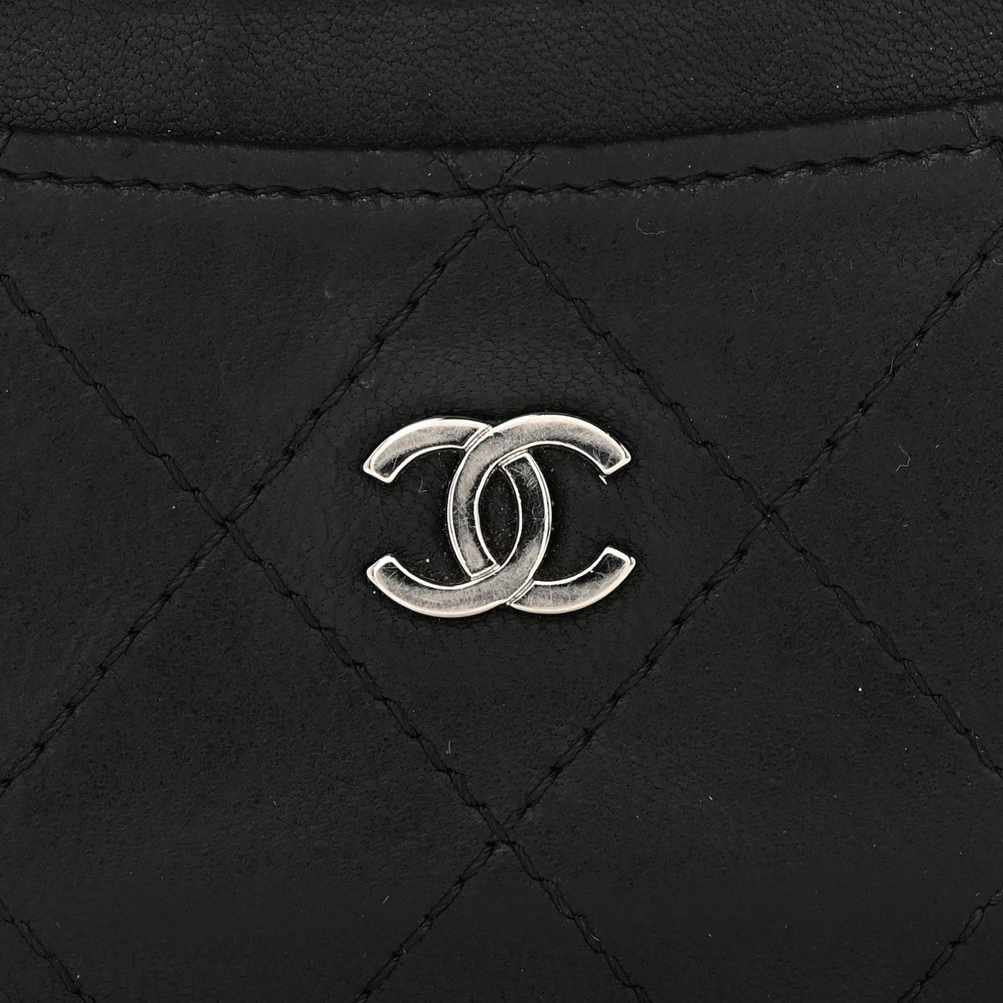 Lambskin Quilted Card Holder Black