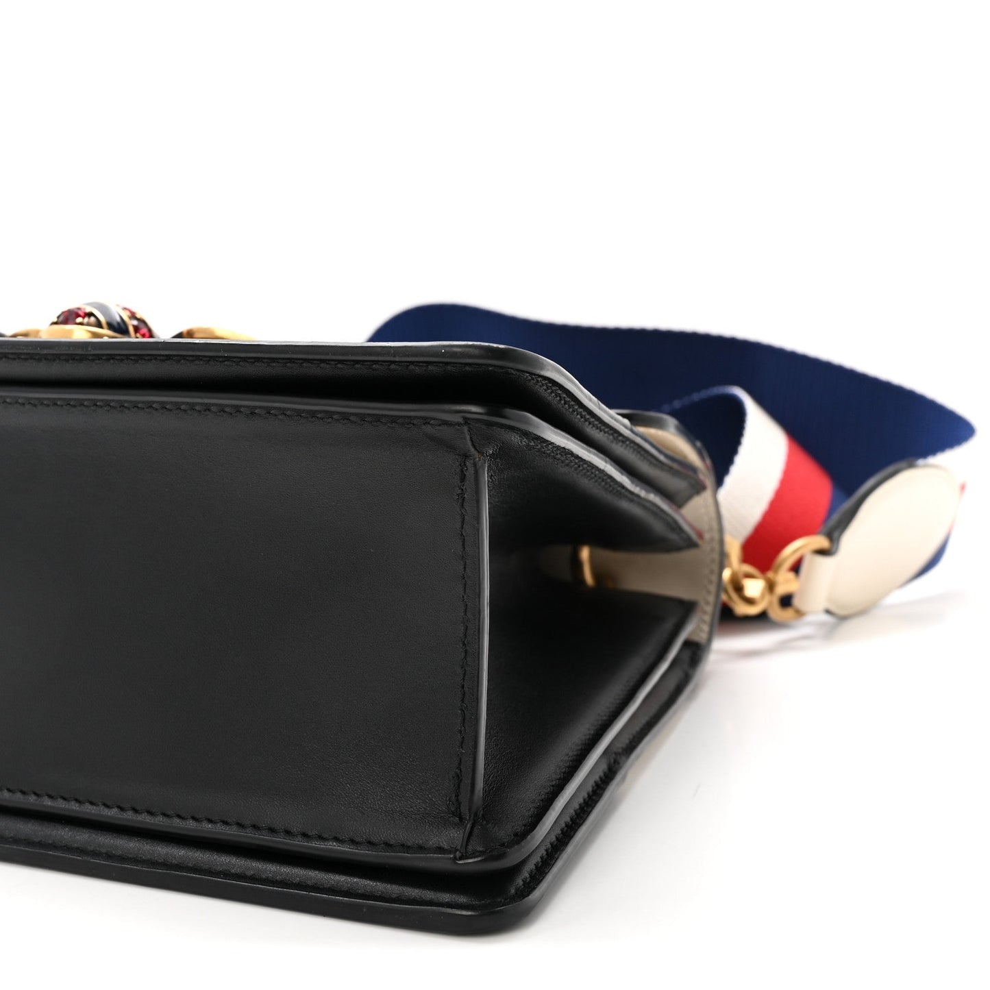 Calfskin Sylvie Web Small Queen Margaret Top Handle Bag Black White