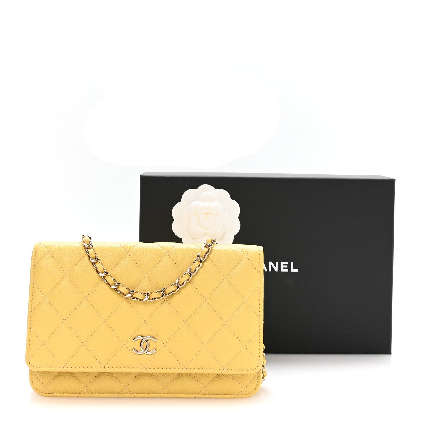 Caviar Quilted Tiny CC Wallet On Chain WOC Yellow