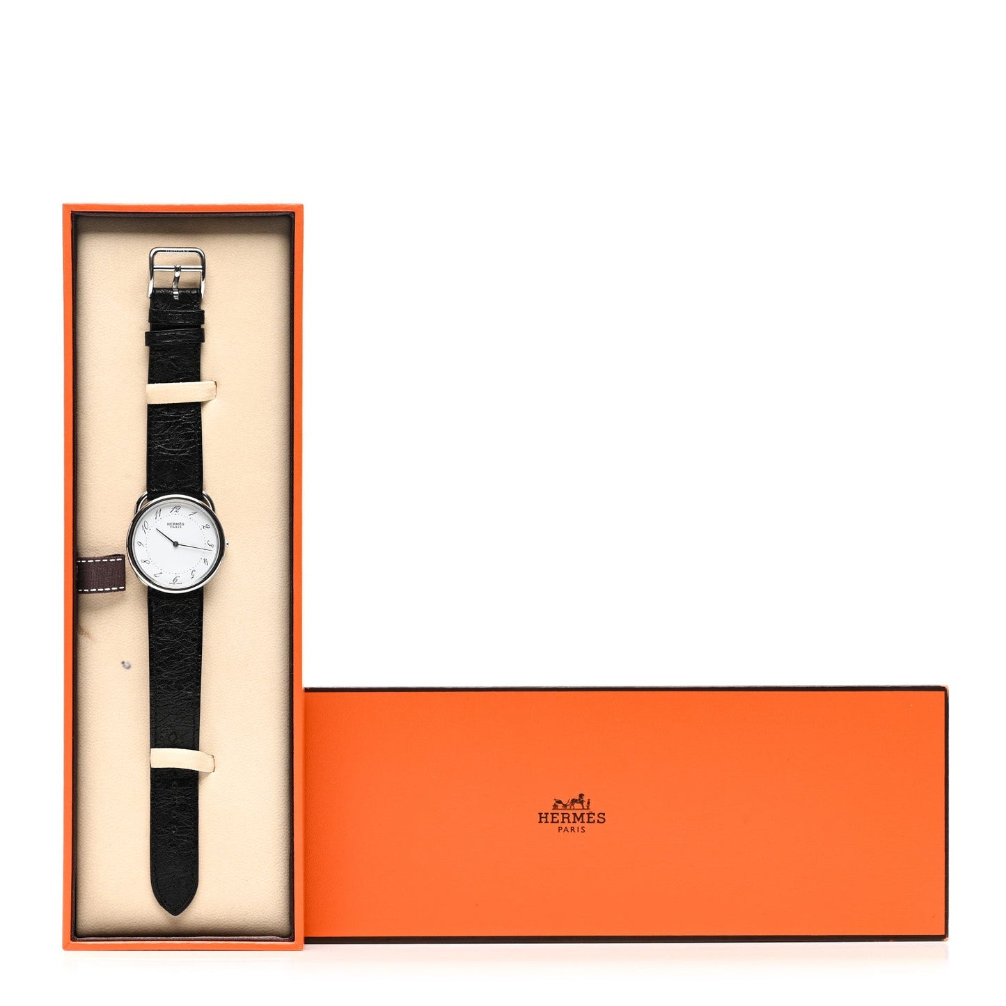 Stainless Steel Ostrich 34mm Arceau Quartz Watch Noir