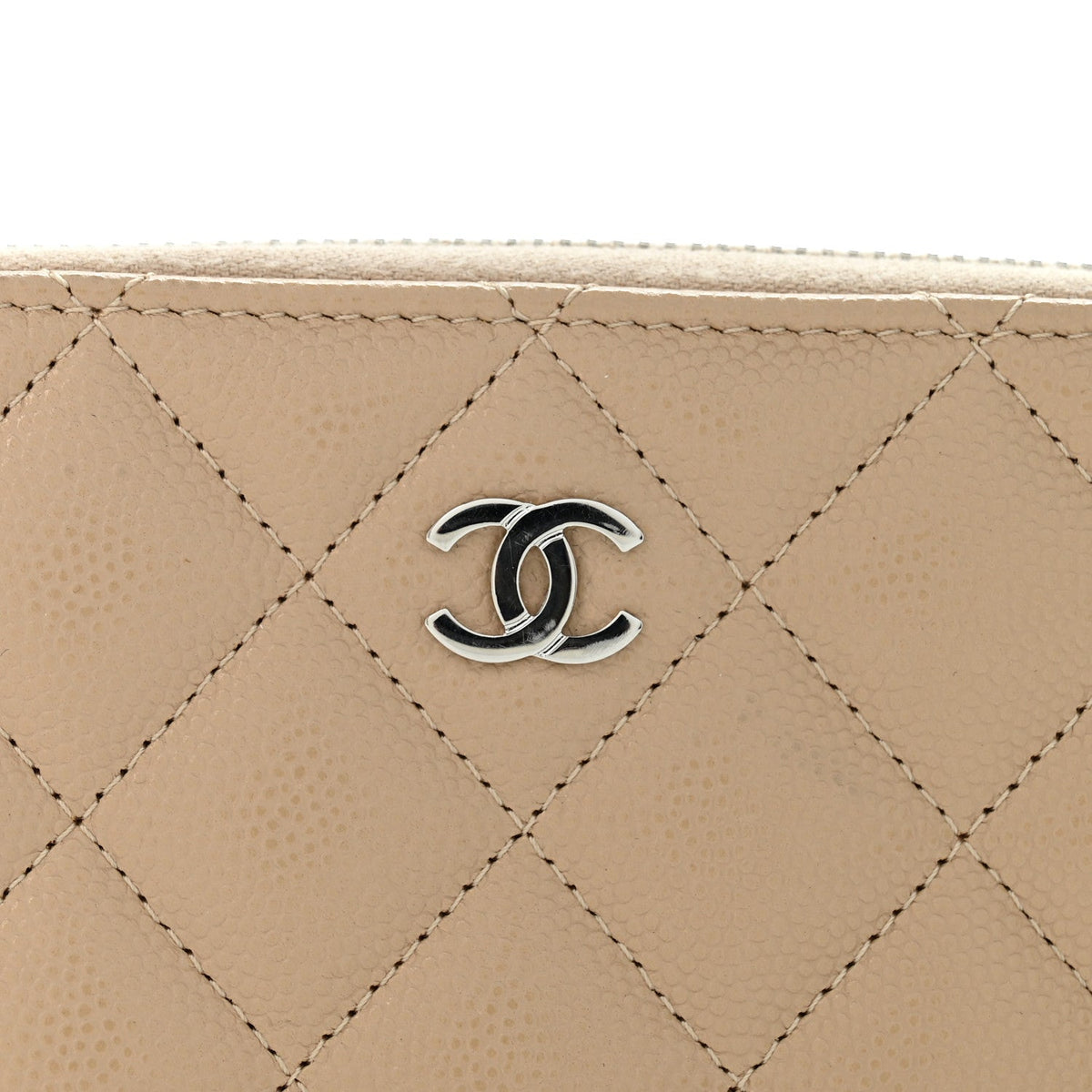 Caviar Quilted Medium Zip Around Wallet Beige
