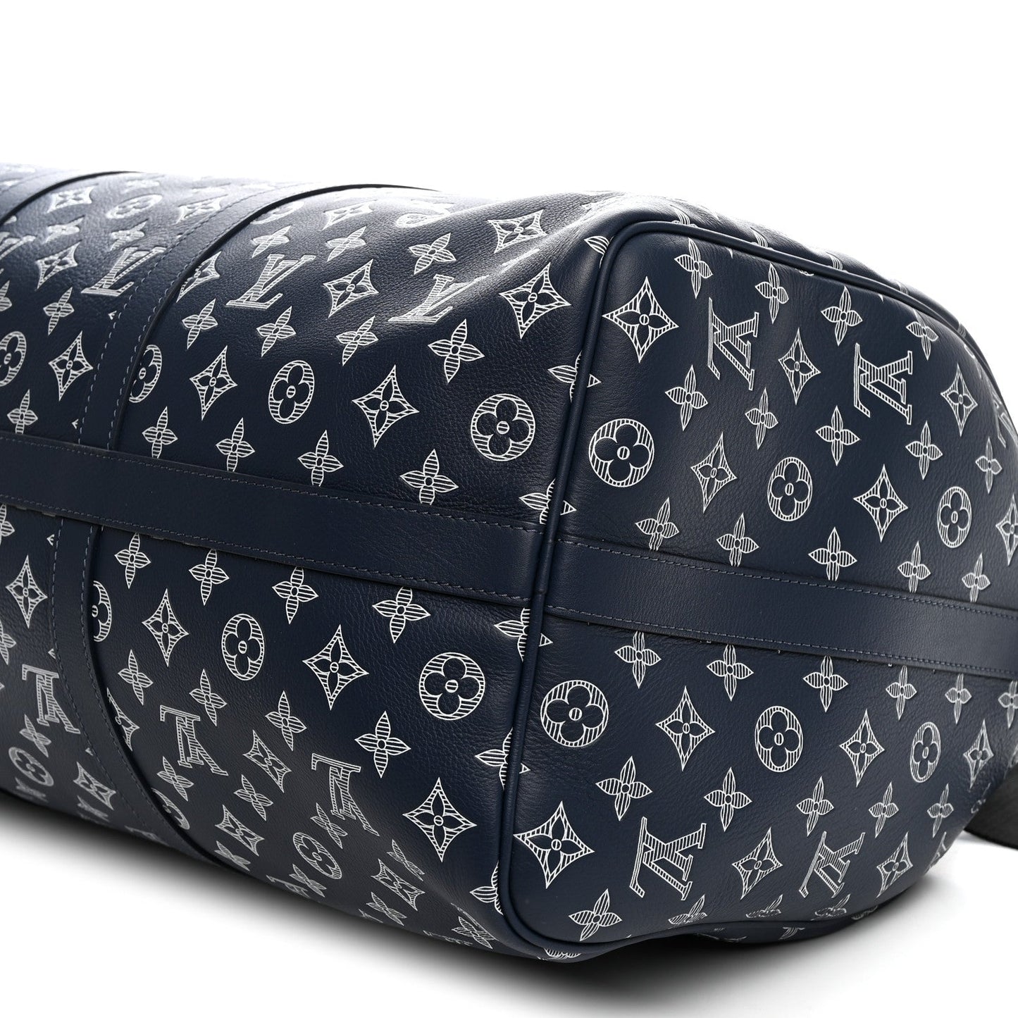 Calfskin Shadow Monogram Keepall Bandouliere 50 Ink Blue White