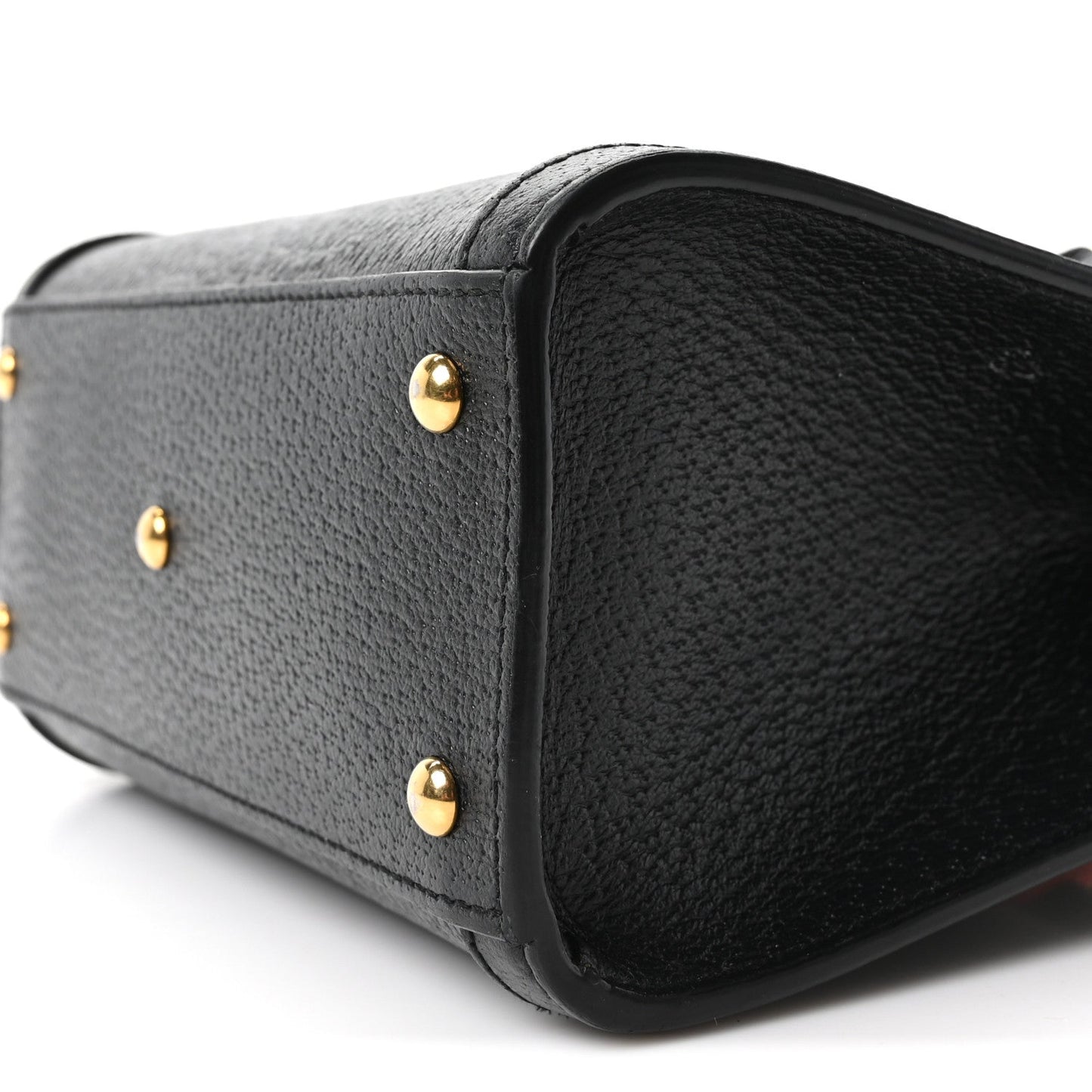 Textured Dollar Calfskin Web Mini Diana Tote Bag Black Dusty Grey