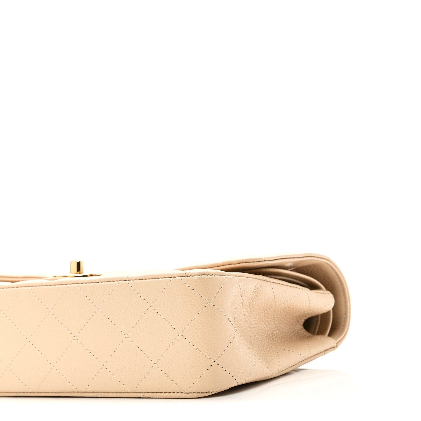 Caviar Quilted Medium Double Flap Beige