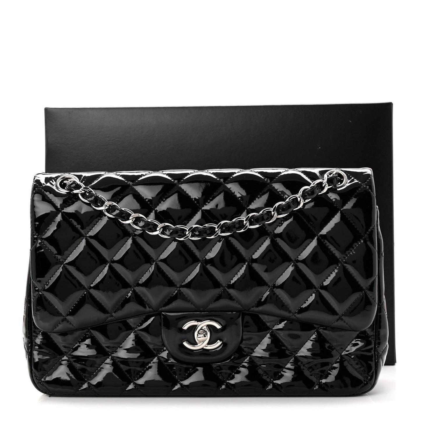 Patent Quilted Jumbo Double Flap Black