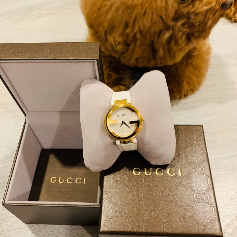 Gucci G Interlocking White Dial White Leather Strap Watch For Women - YA133327