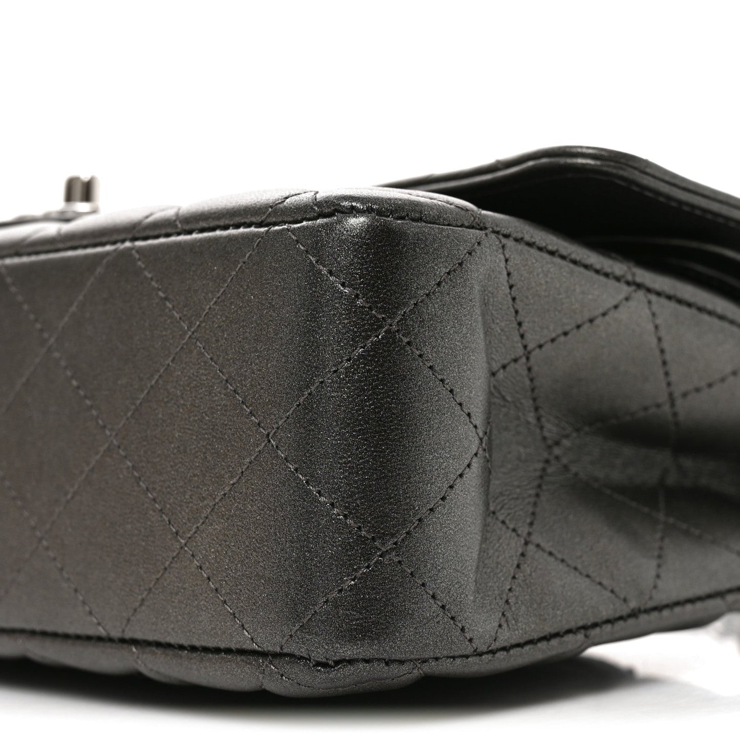 Metallic Lambskin Quilted Medium Double Flap Anthracite