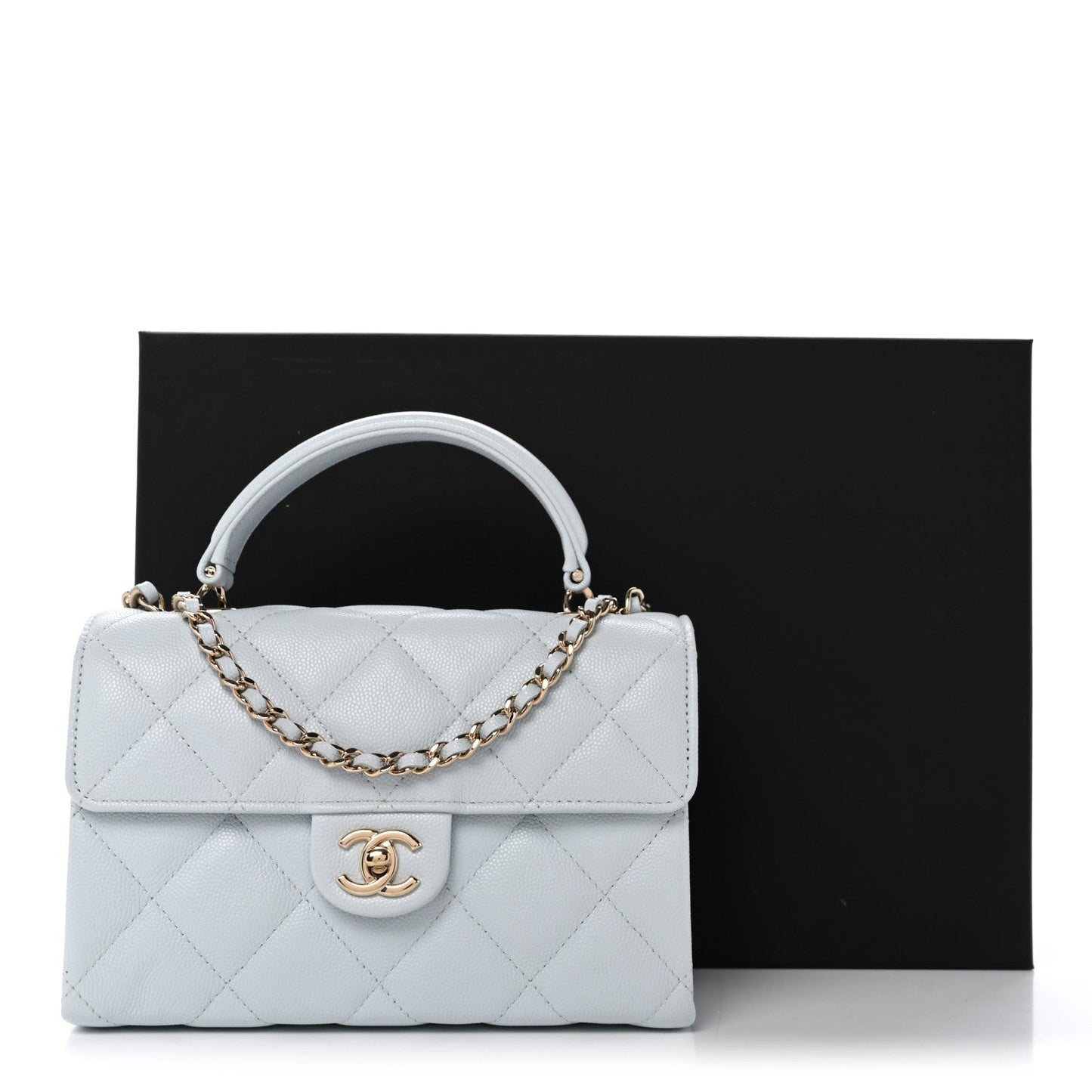 Caviar Quilted Mini Retro Twist Top Handle Flap Light Blue