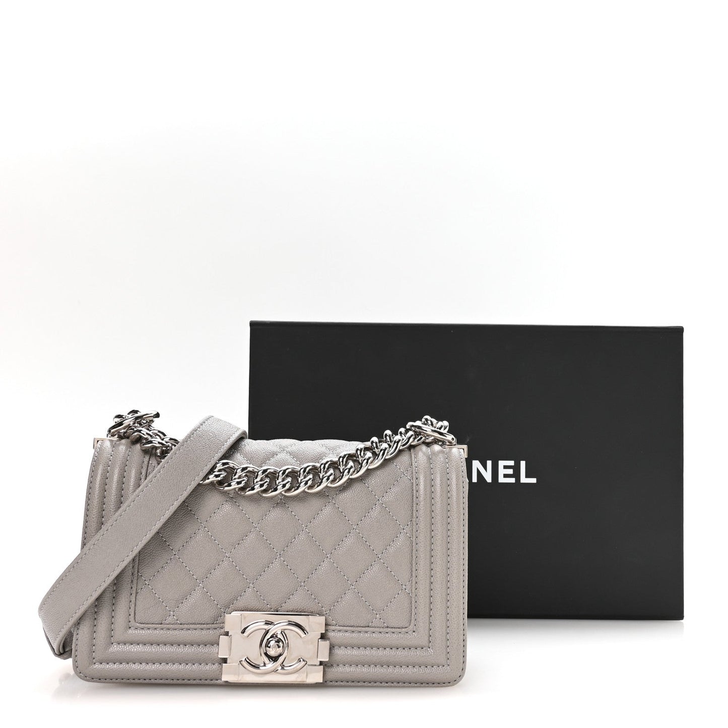 Caviar Quilted Small Boy Flap Grey