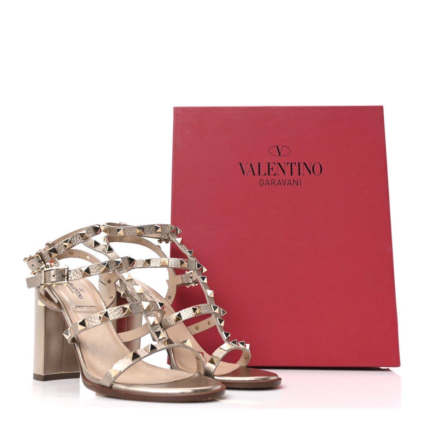 Metallic Calfskin Rockstud 90mm City Sandals 38.5 Antique Brass