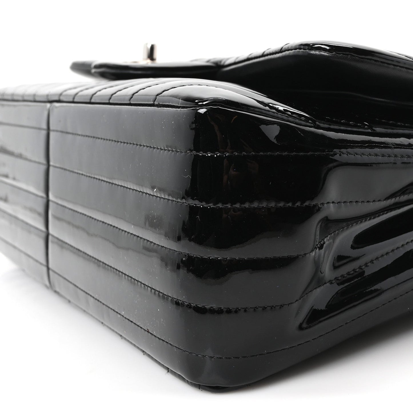 Patent Chevron Quilted Jumbo Double Flap Black