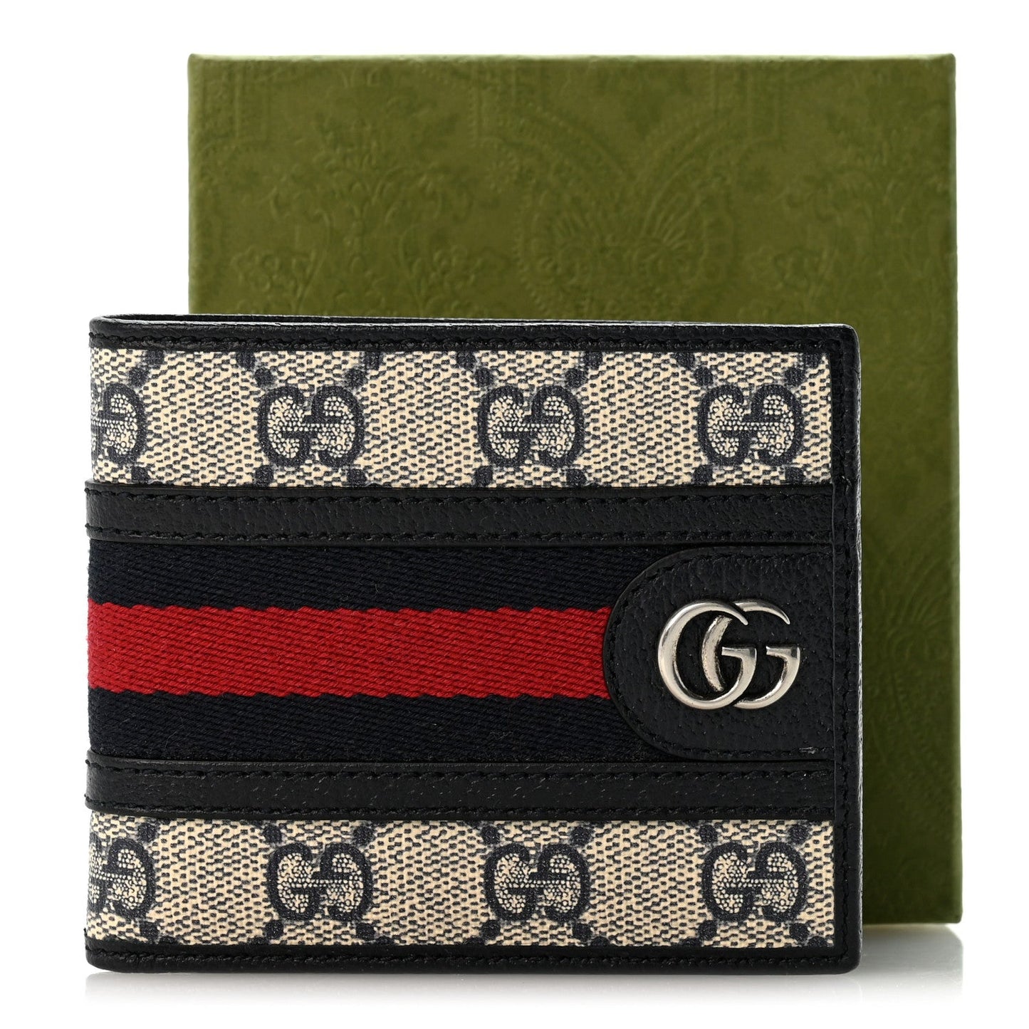 GG Supreme Monogram Web Mens Ophidia Bi-Fold Coin Wallet Beige Blue