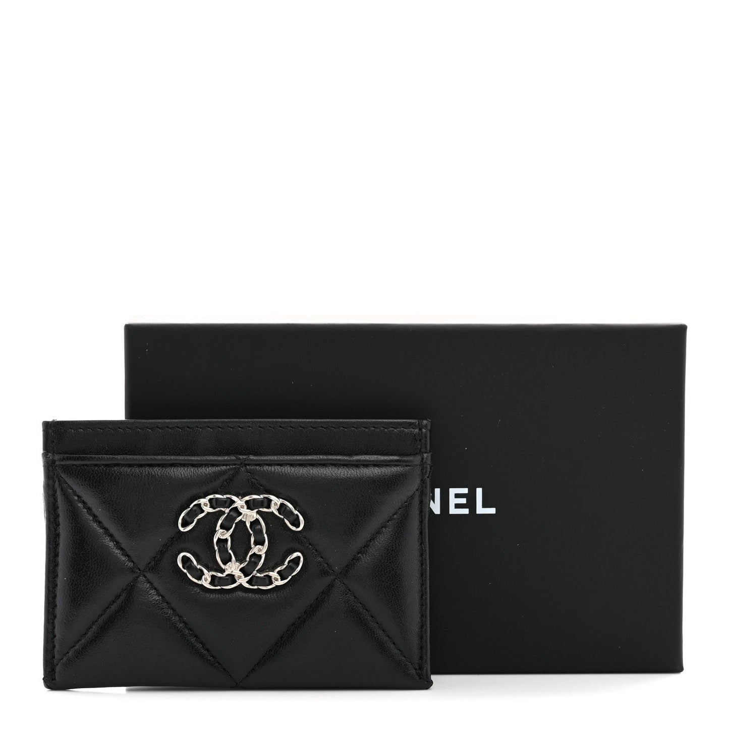 Lambskin Quilted Chanel 19 Card Holder Black