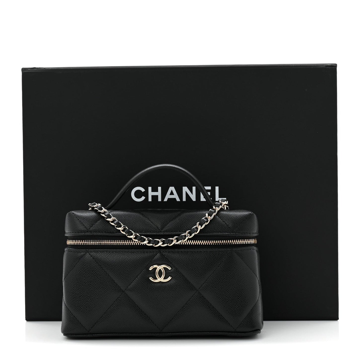 Caviar Quilted Top Handle Slim Vanity With Chain Black