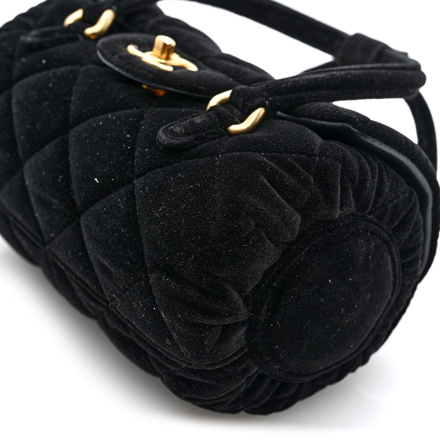 Velvet Quilted Mini Top Handle Flap Black