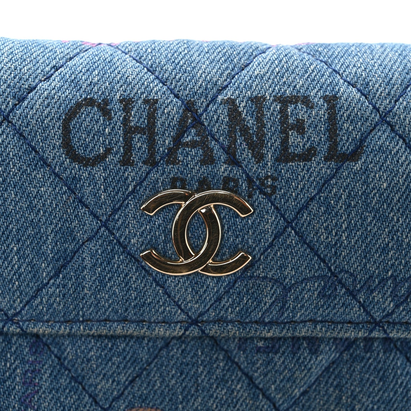 Denim Quilted Denim Mood Clutch With Chain Blue Multicolor