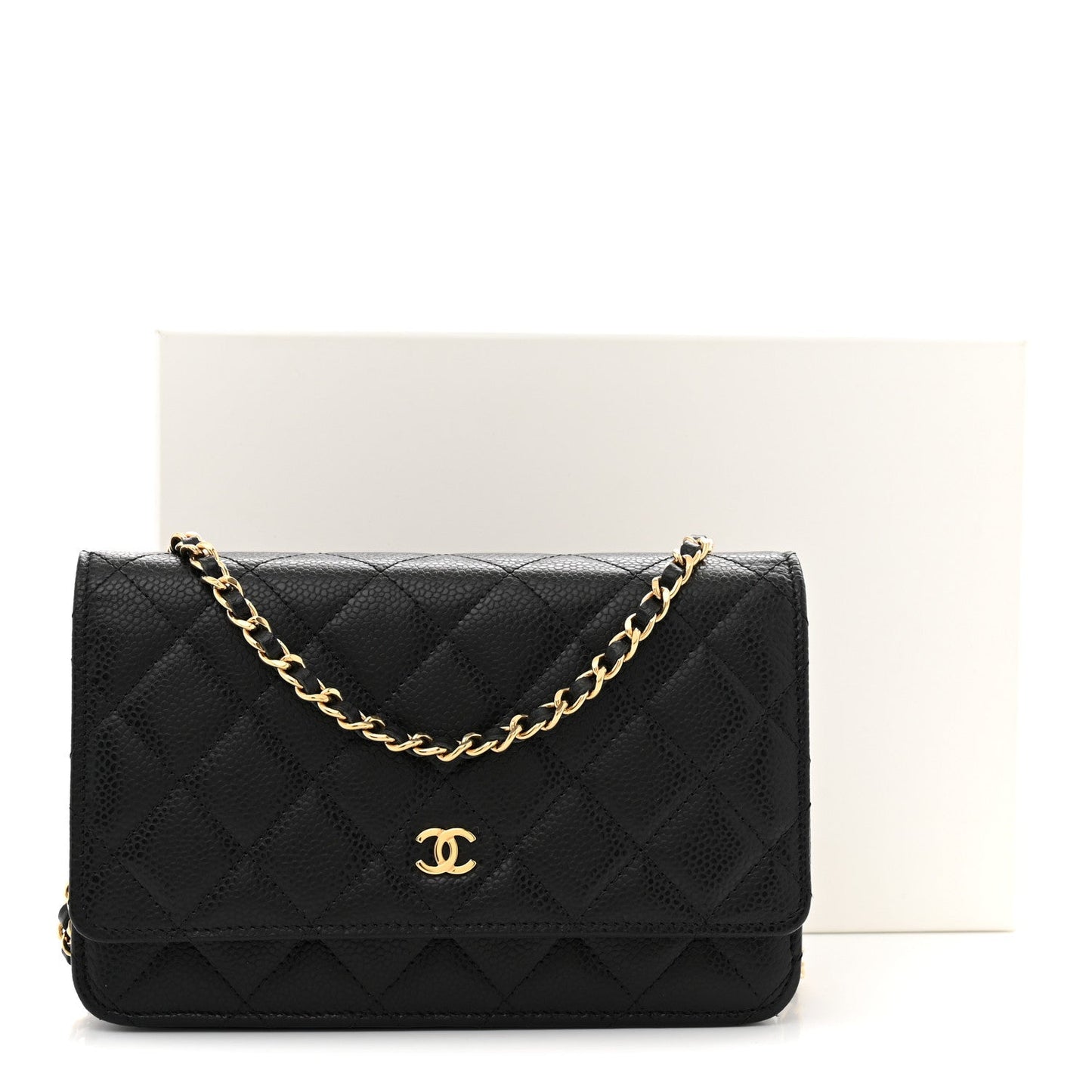 Caviar Quilted Wallet on Chain WOC Black