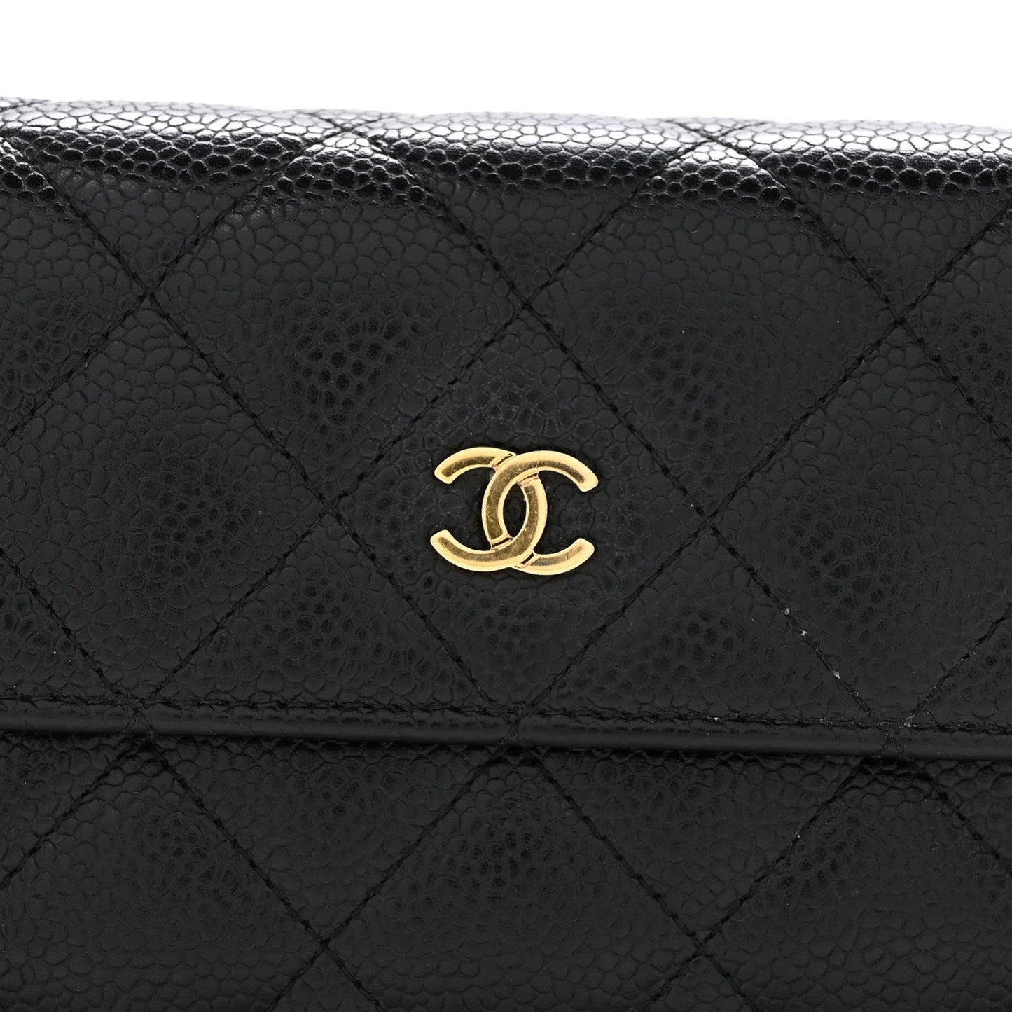 Caviar Quilted Large Gusset Flap Wallet Black