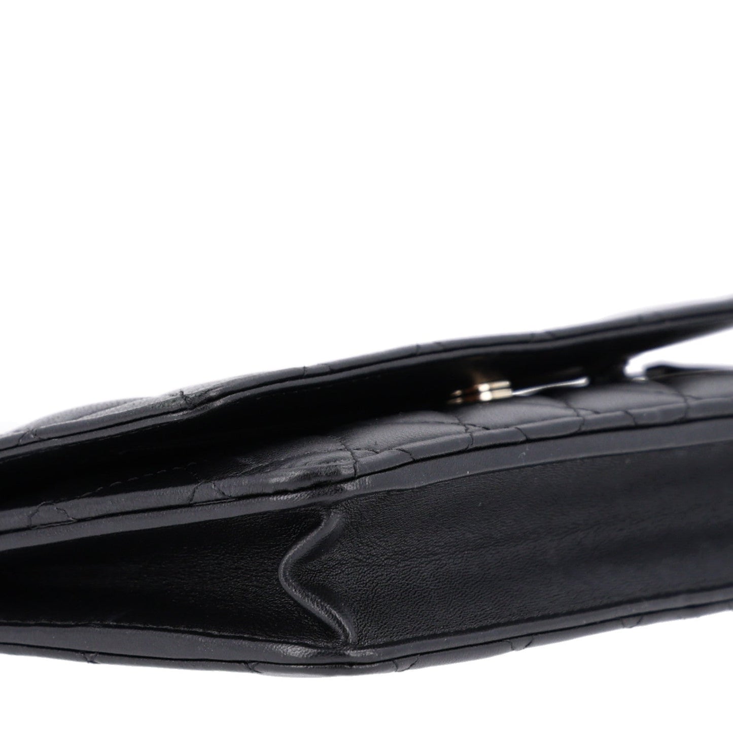 Lambskin Quilted Pearl Wallet On Chain WOC Black