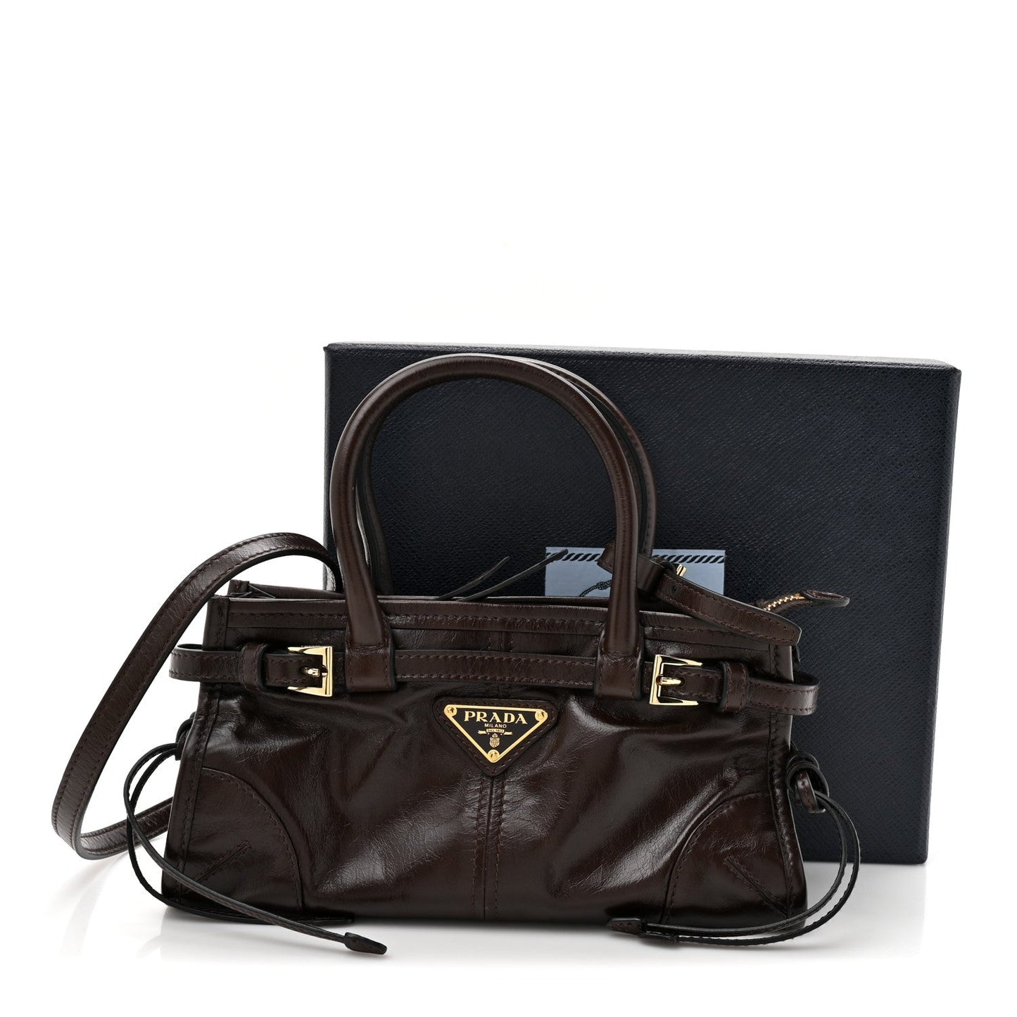 Glossy Calfskin Triangle Mini Bonnie Shoulder Bag Moro