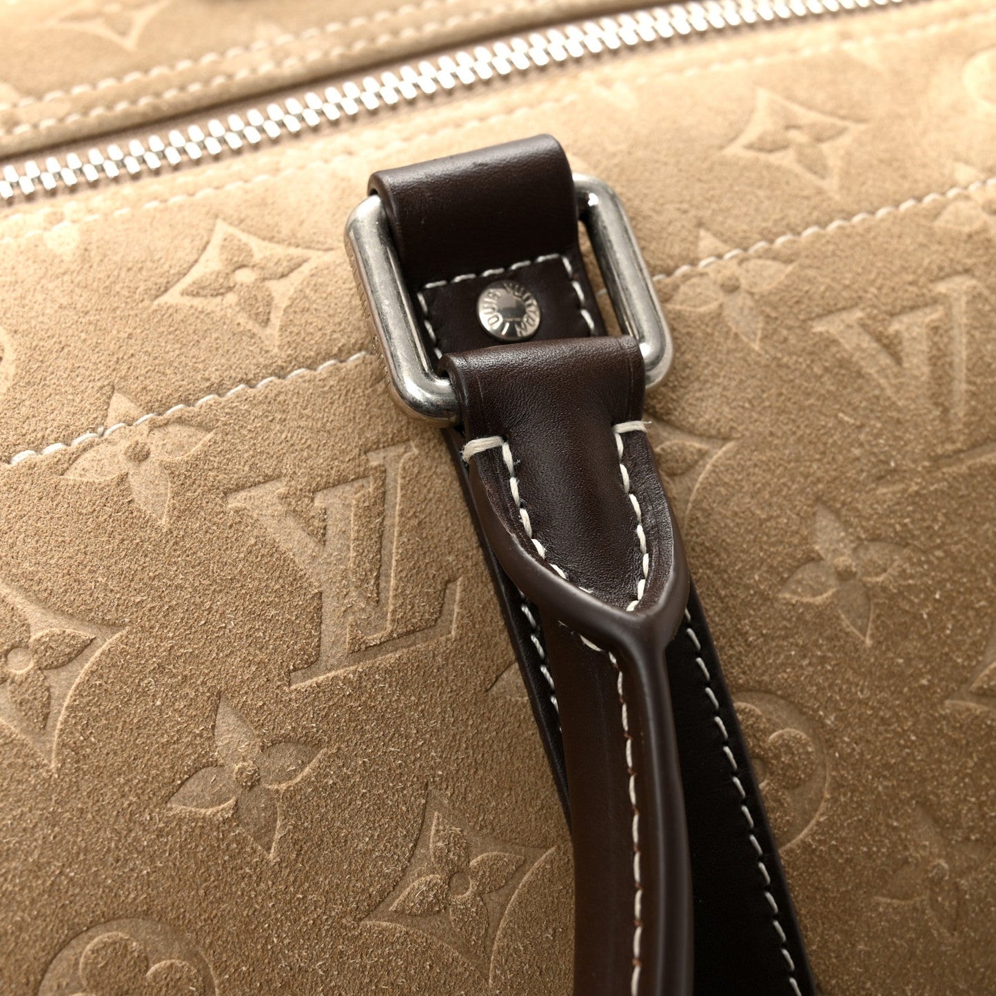 X NIGO Suede Monogram Keepall Bandouliere 50 Tan