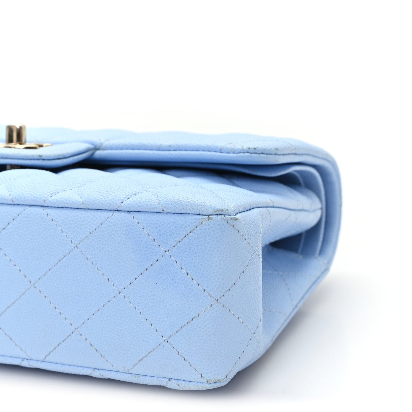 Caviar Quilted Small Double Flap Light Blue