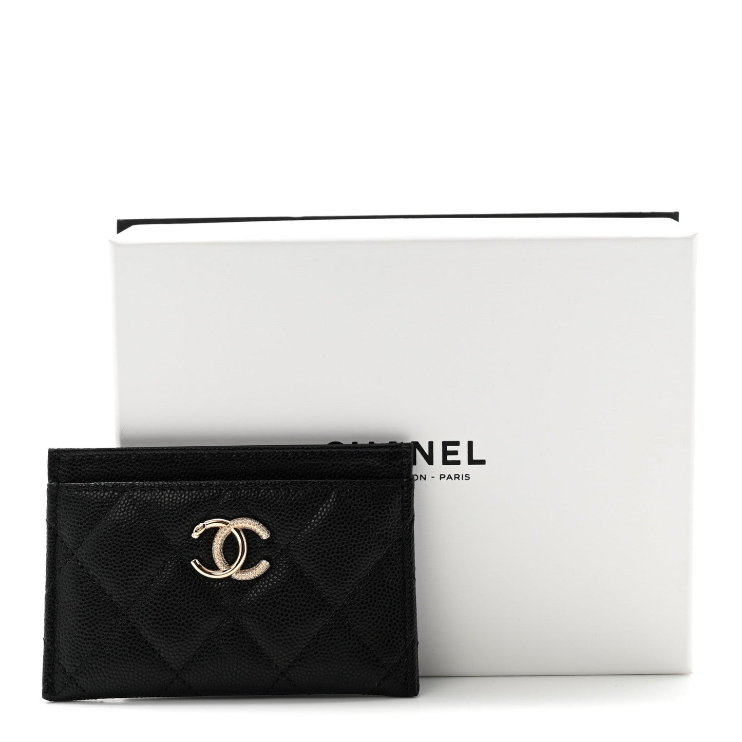 Caviar Quilted Studded CC Card Holder Black