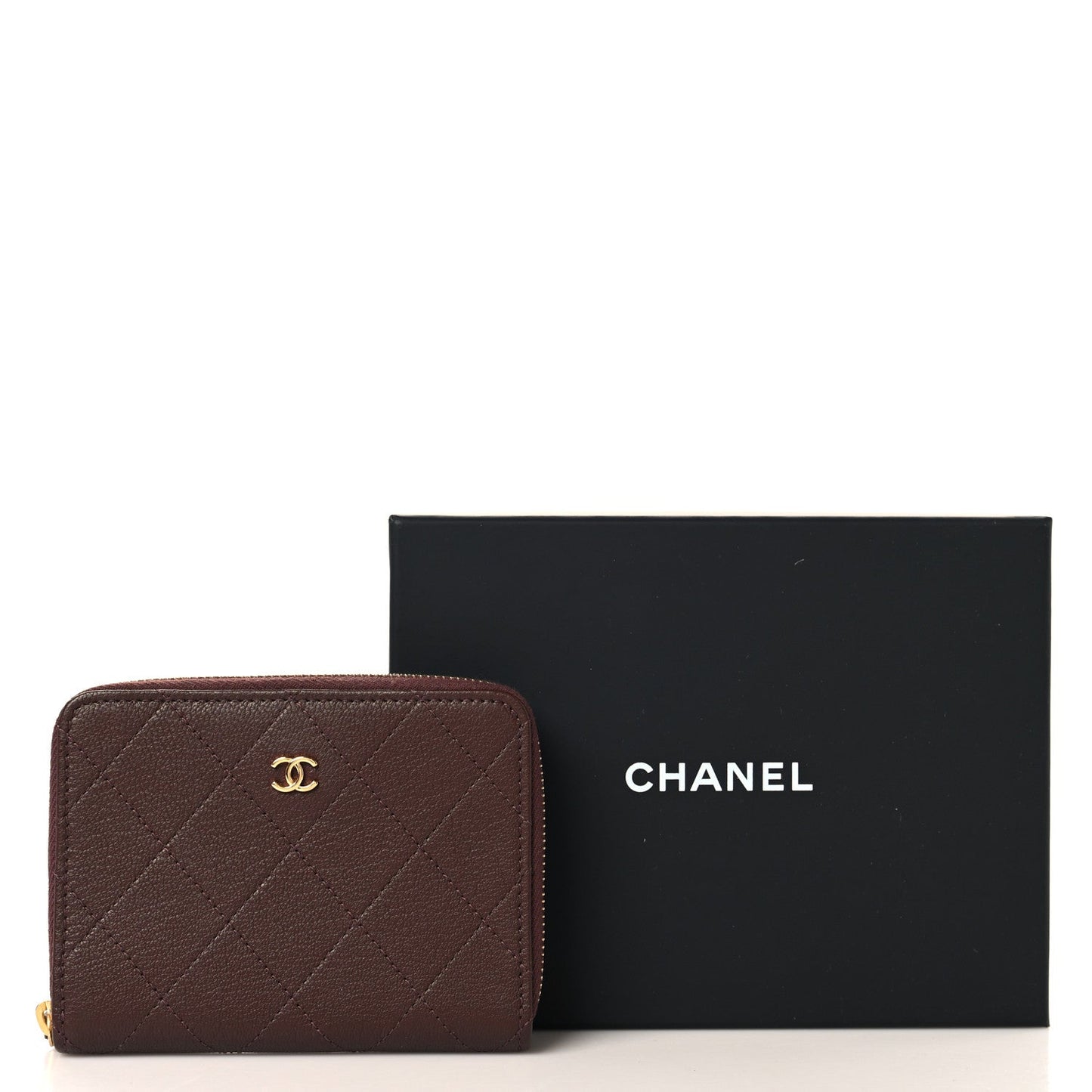 Goatskin Quilted Zip Wallet Burgundy