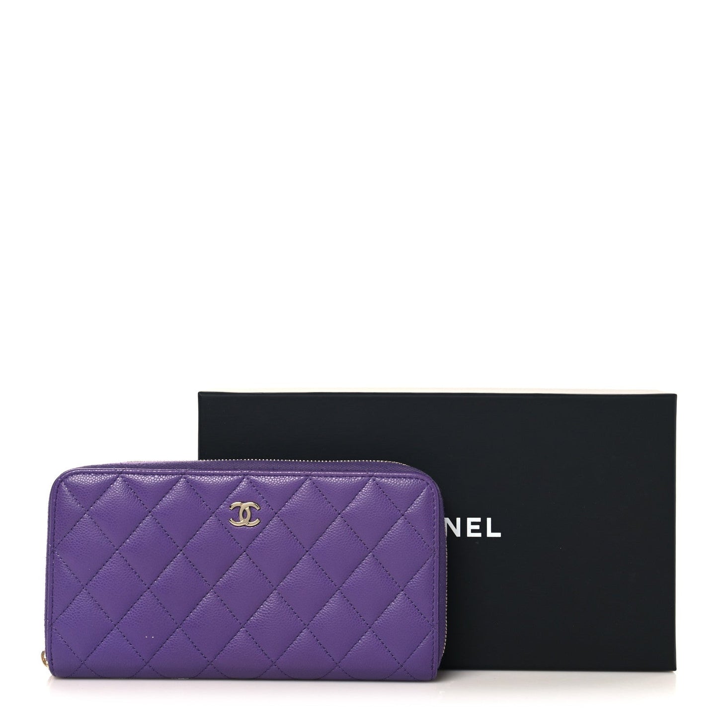 Caviar Quilted Large Gusset Zip Around Wallet Purple