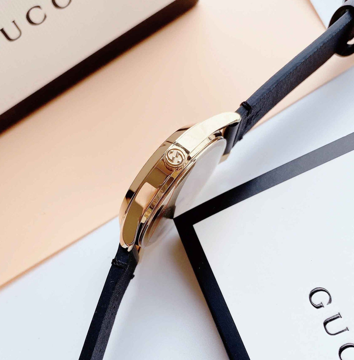 Gucci G Timeless Bee Motif Black Dial Black Leather Strap Watch For Women - YA1264055