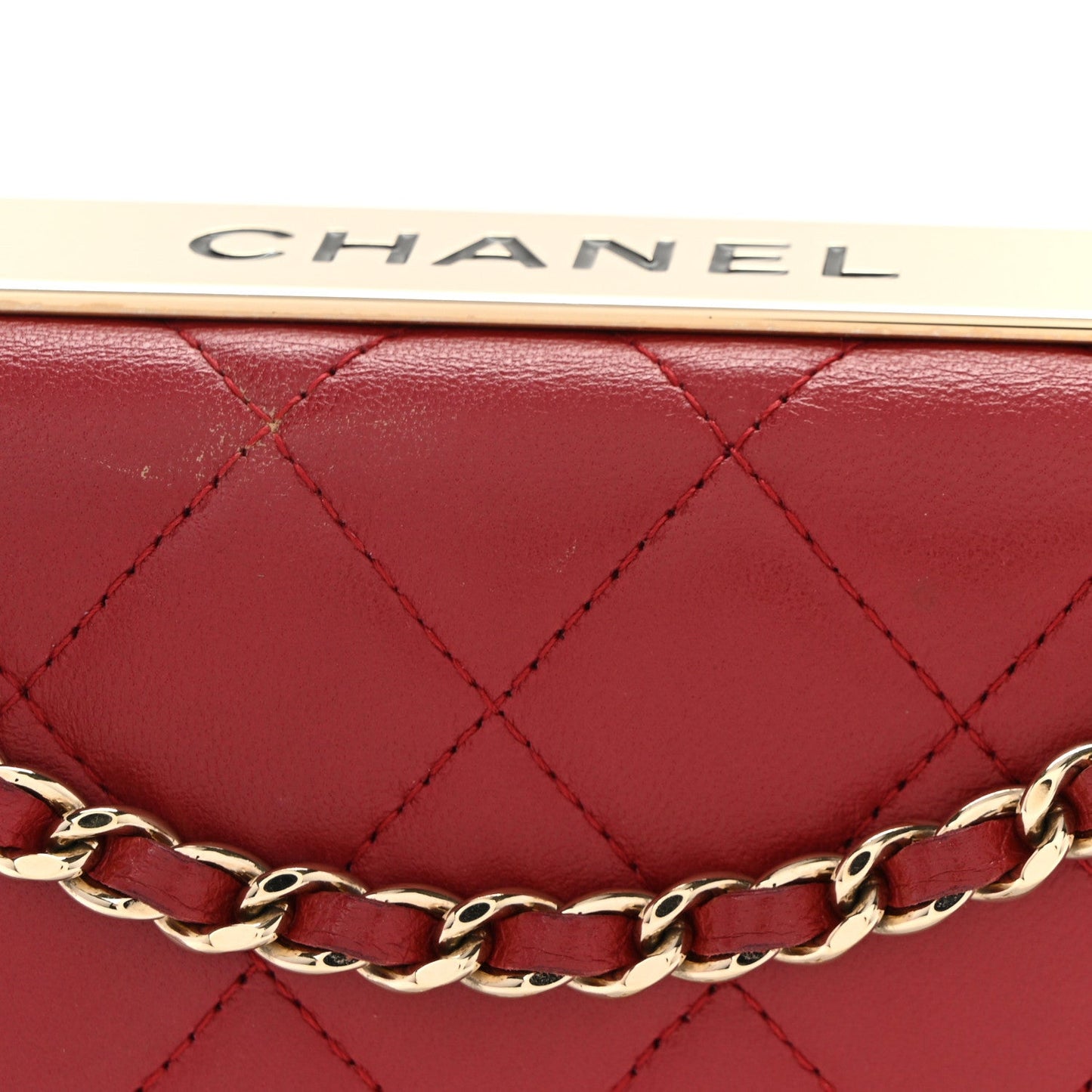 Lambskin Quilted Trendy CC Wallet On Chain WOC Red