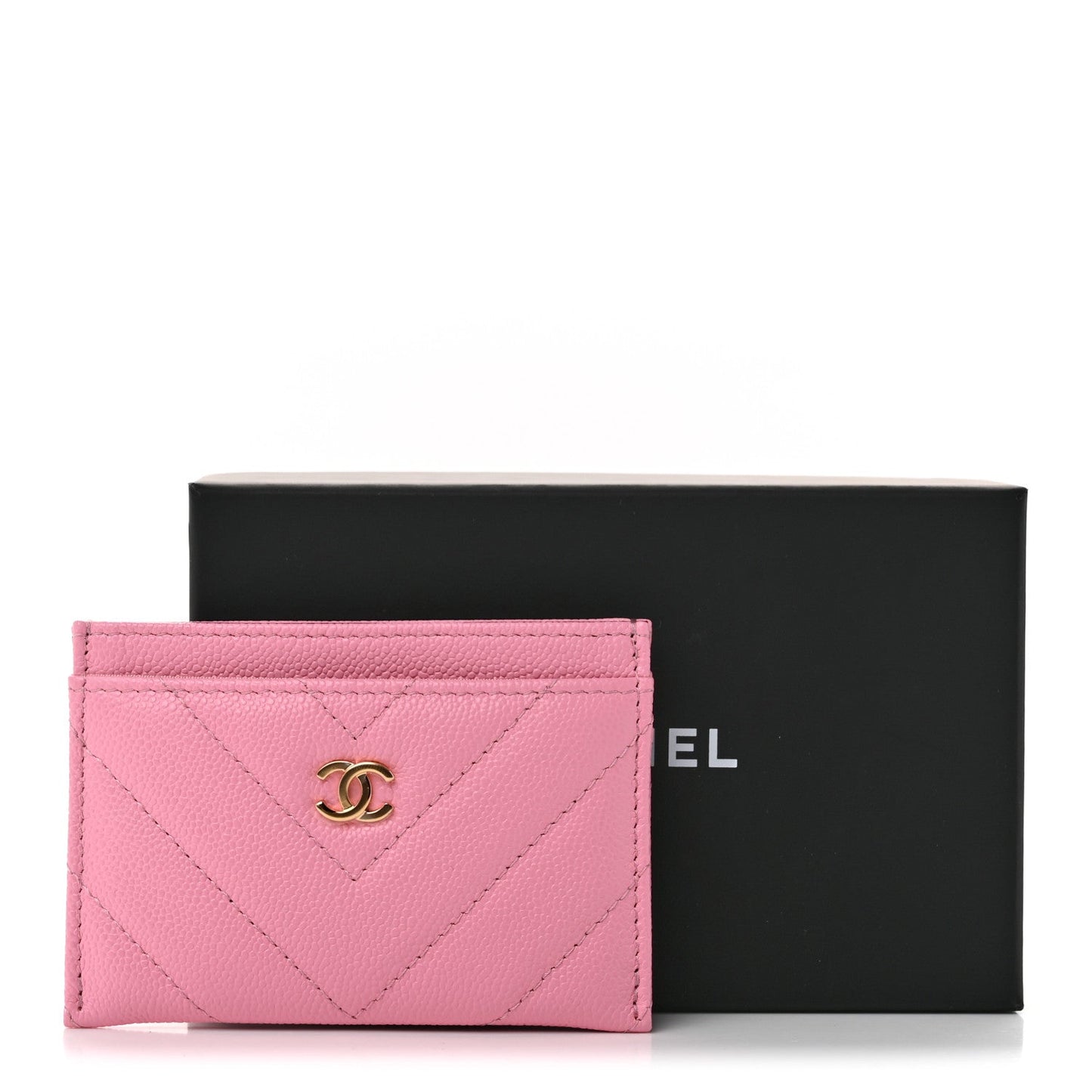 Shiny Caviar Chevron Quilted Card Holder Pink