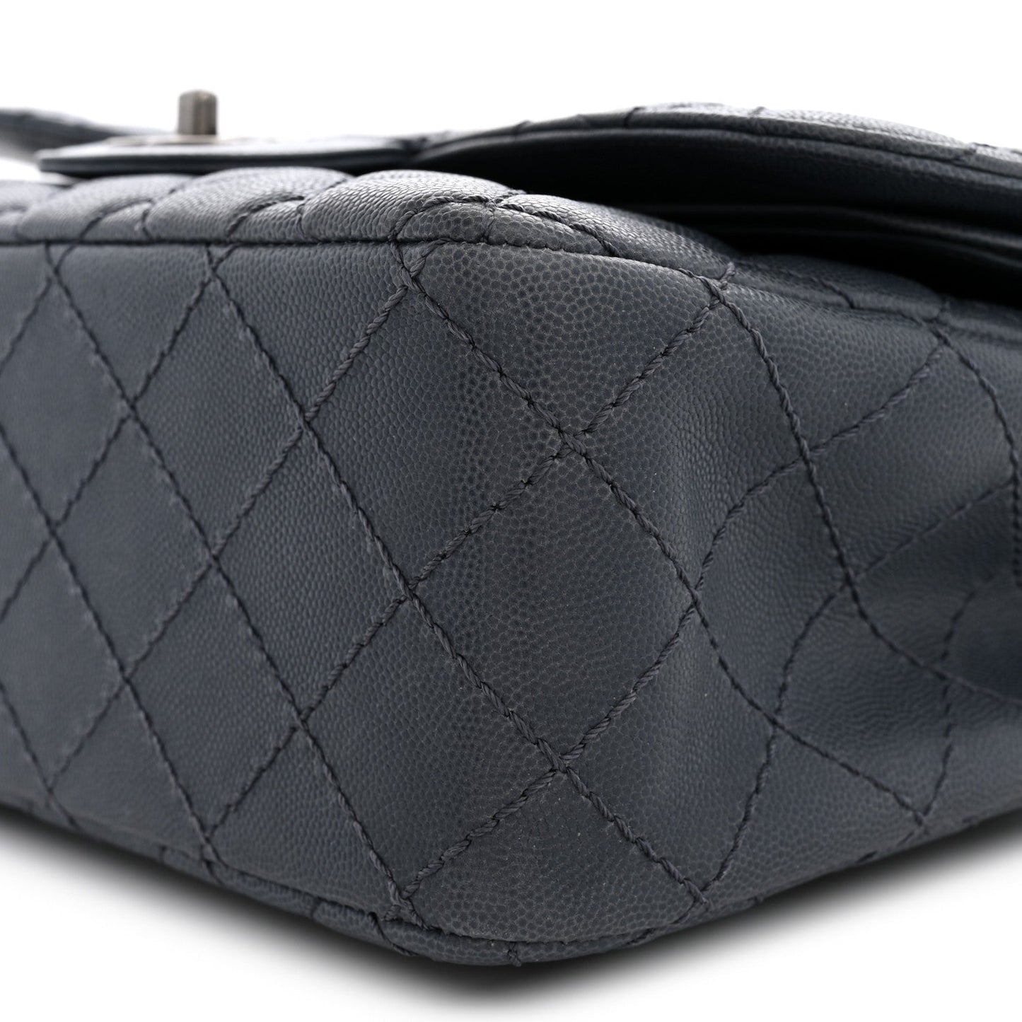 Washed Caviar Quilted Jumbo Double Flap Dark Grey