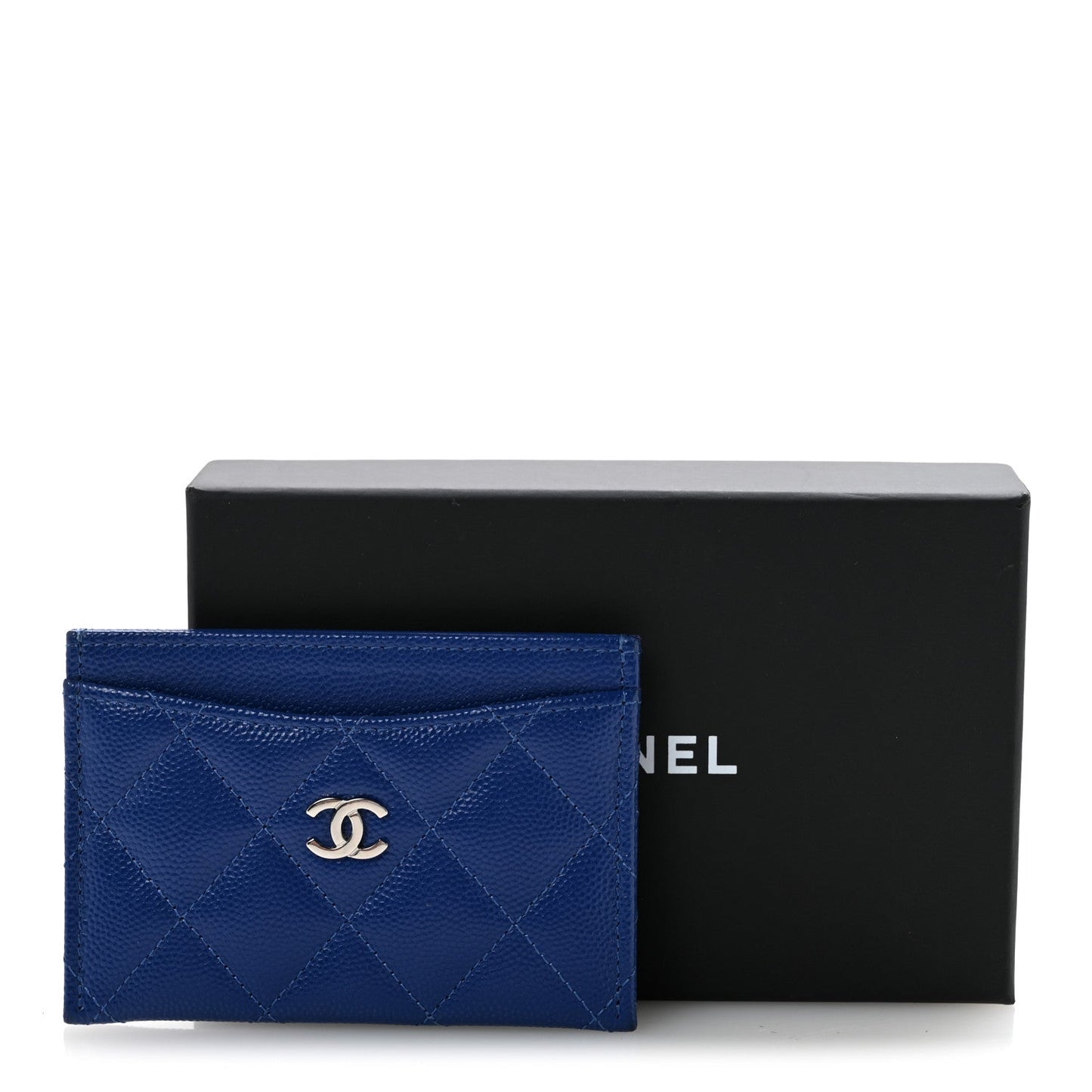 Caviar Quilted Card Holder Blue