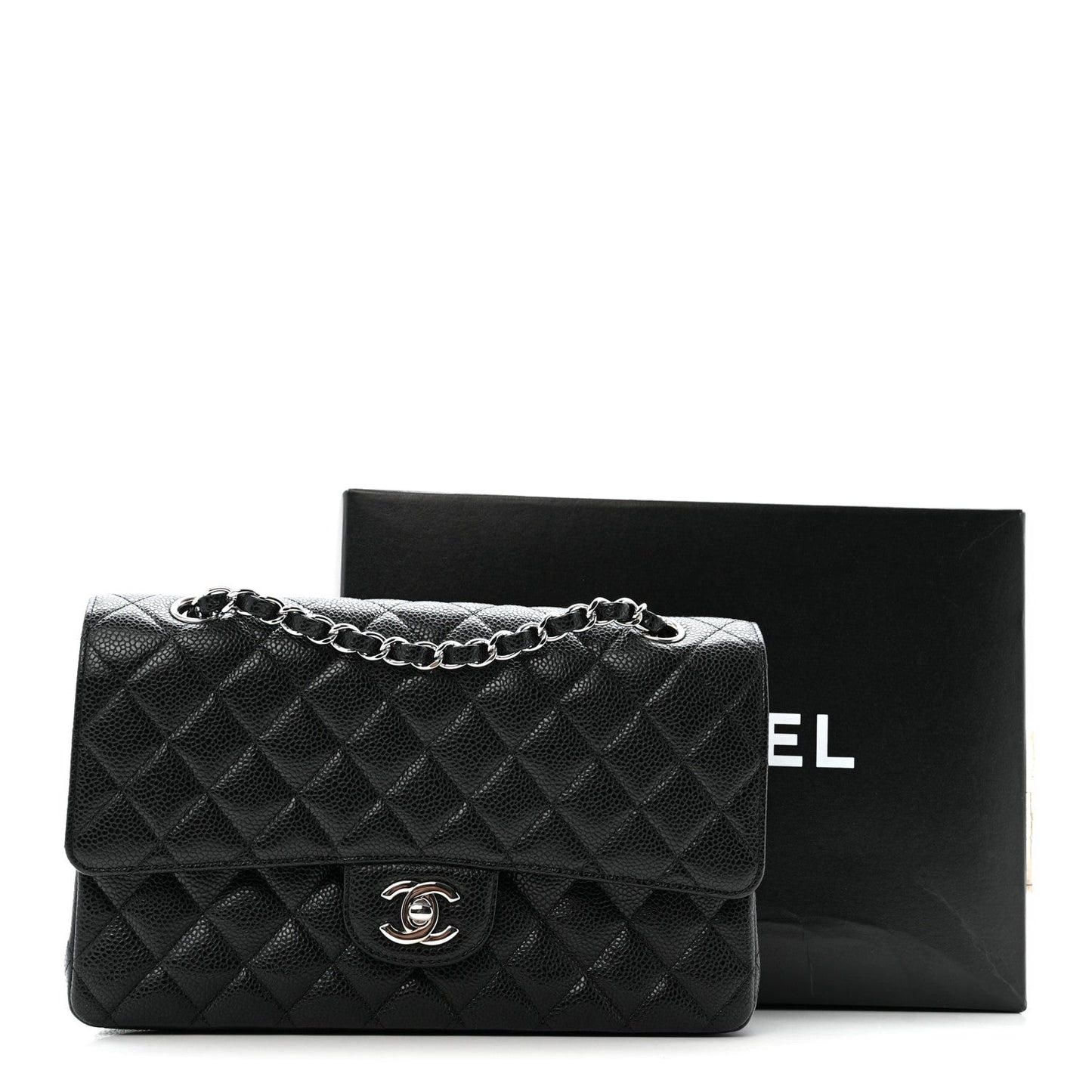 Caviar Quilted Medium Double Flap Black