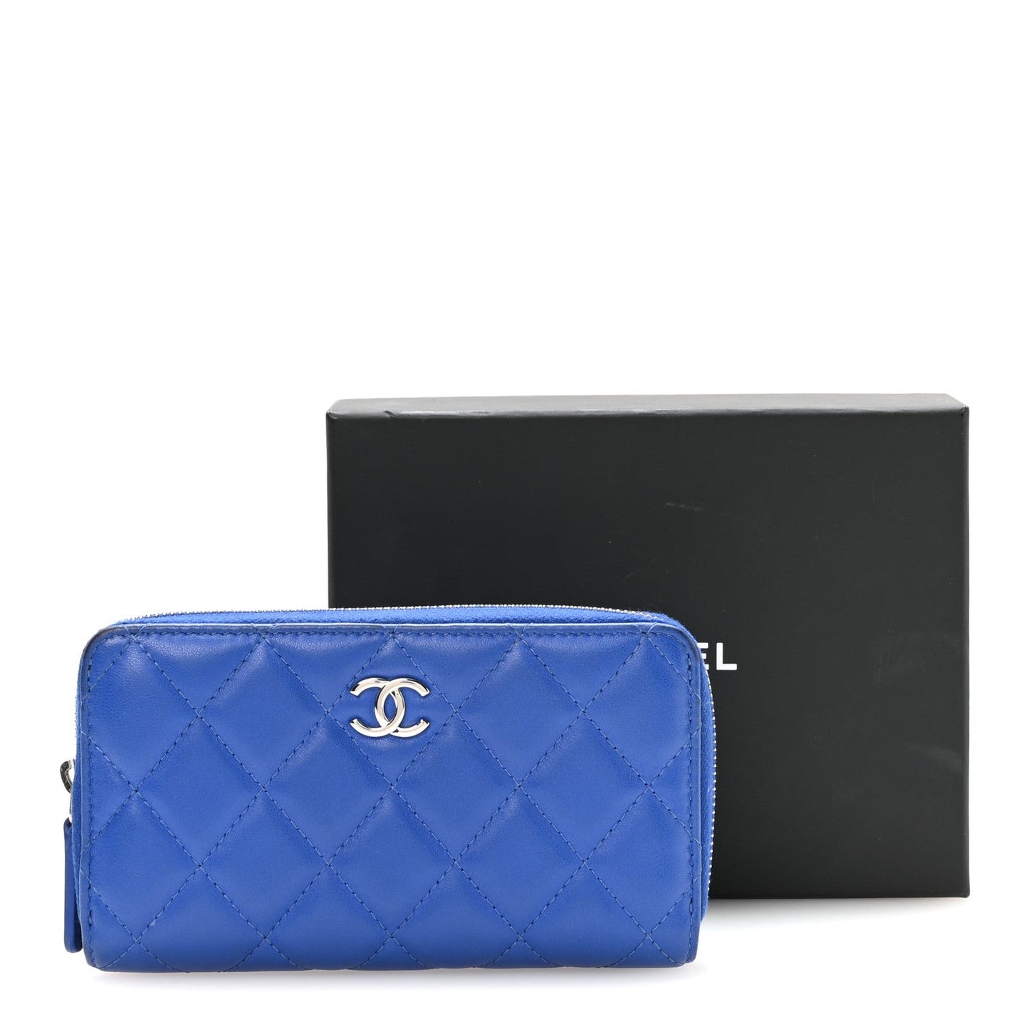 Lambskin Quilted Medium Zip Around Wallet Blue