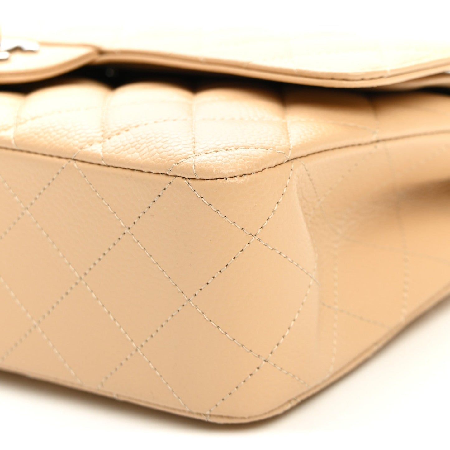 Caviar Quilted Medium Double Flap Beige