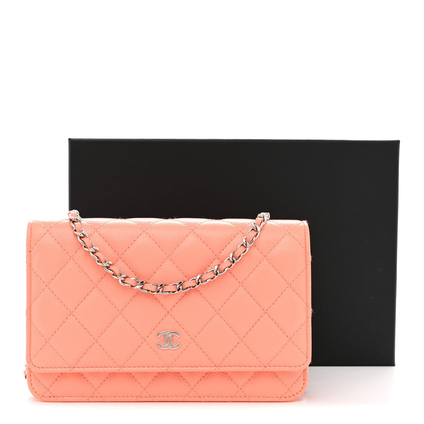 Caviar Quilted Wallet on Chain WOC Coral
