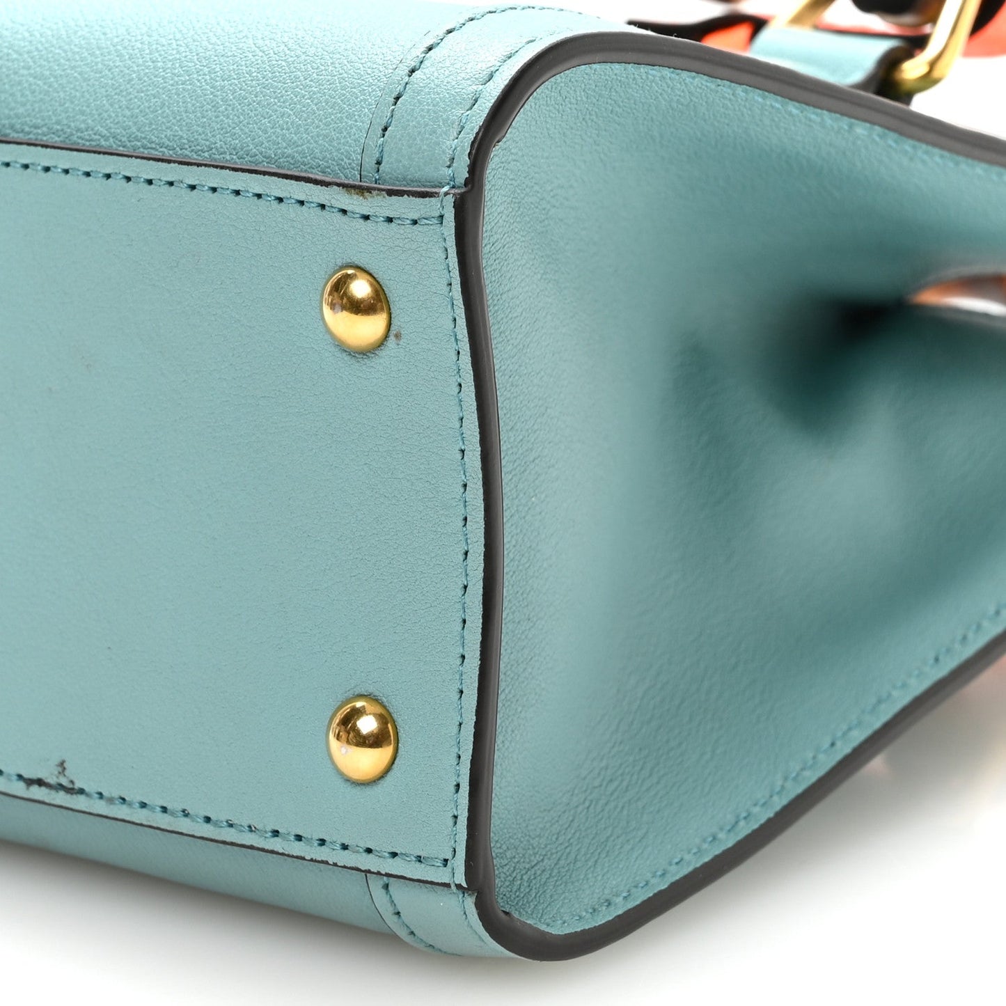 Wonka Grain Calfskin Mini Diana Tote Bag Dusty Azure Orange Fluo