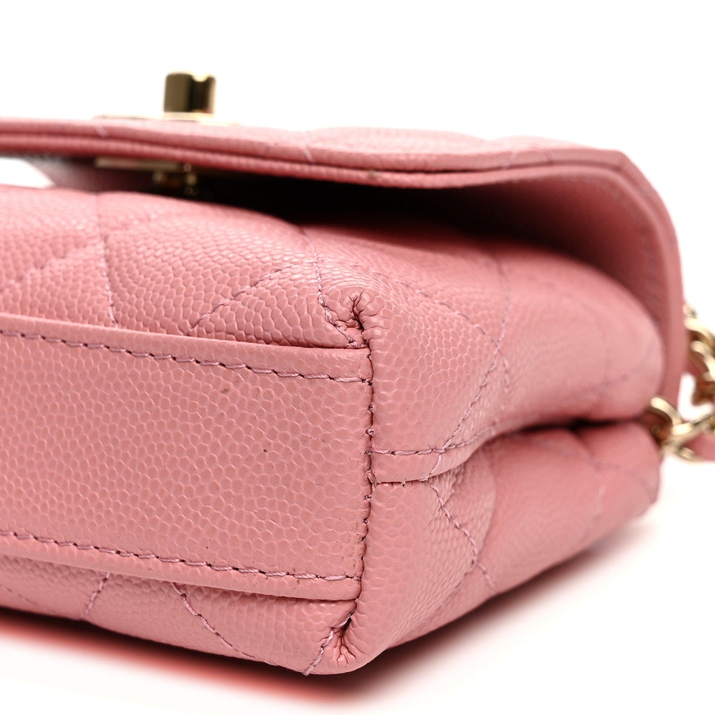 Caviar Quilted Nano Coco Handle Clutch With Chain Pink