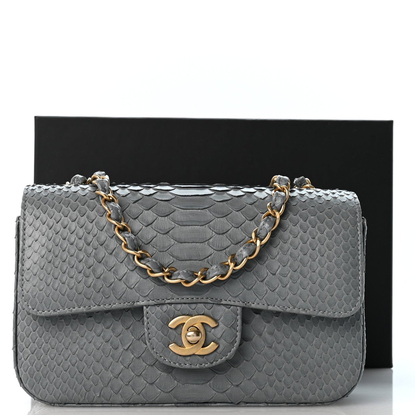 Snakeskin Mini Rectangular Flap Grey