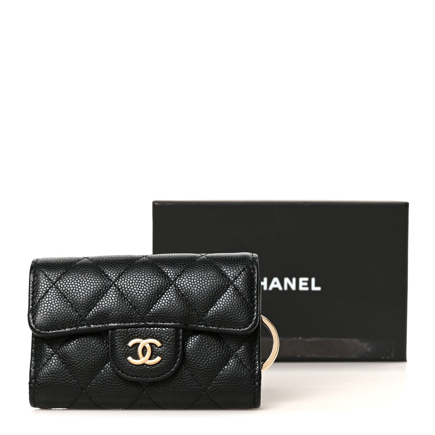 Caviar Quilted Classic 4 Key Holder Wallet Black
