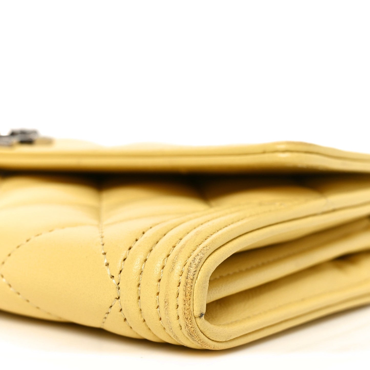 Lambskin Quilted Large Boy Flap Wallet Yellow