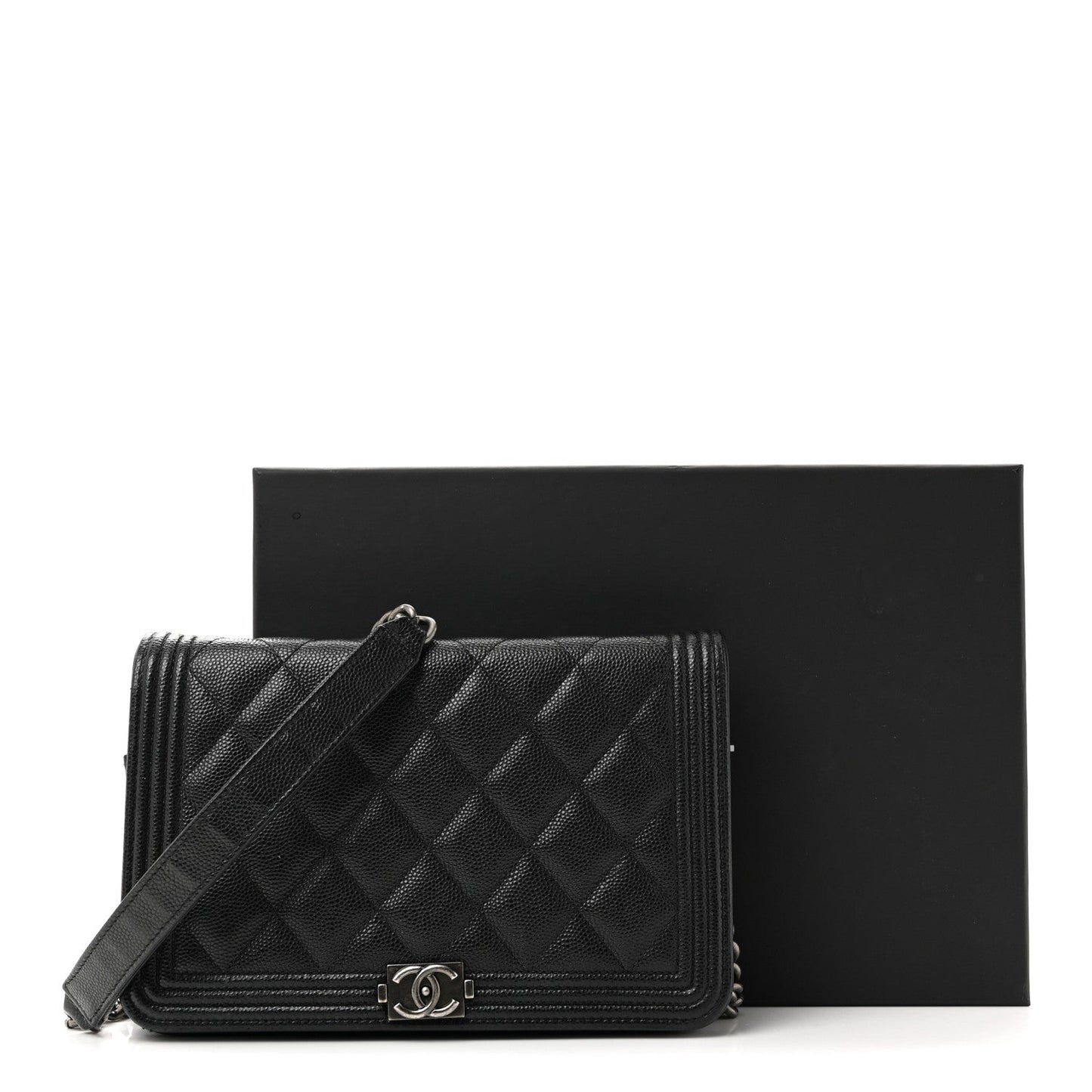 Caviar Quilted Boy Wallet On Chain WOC Black