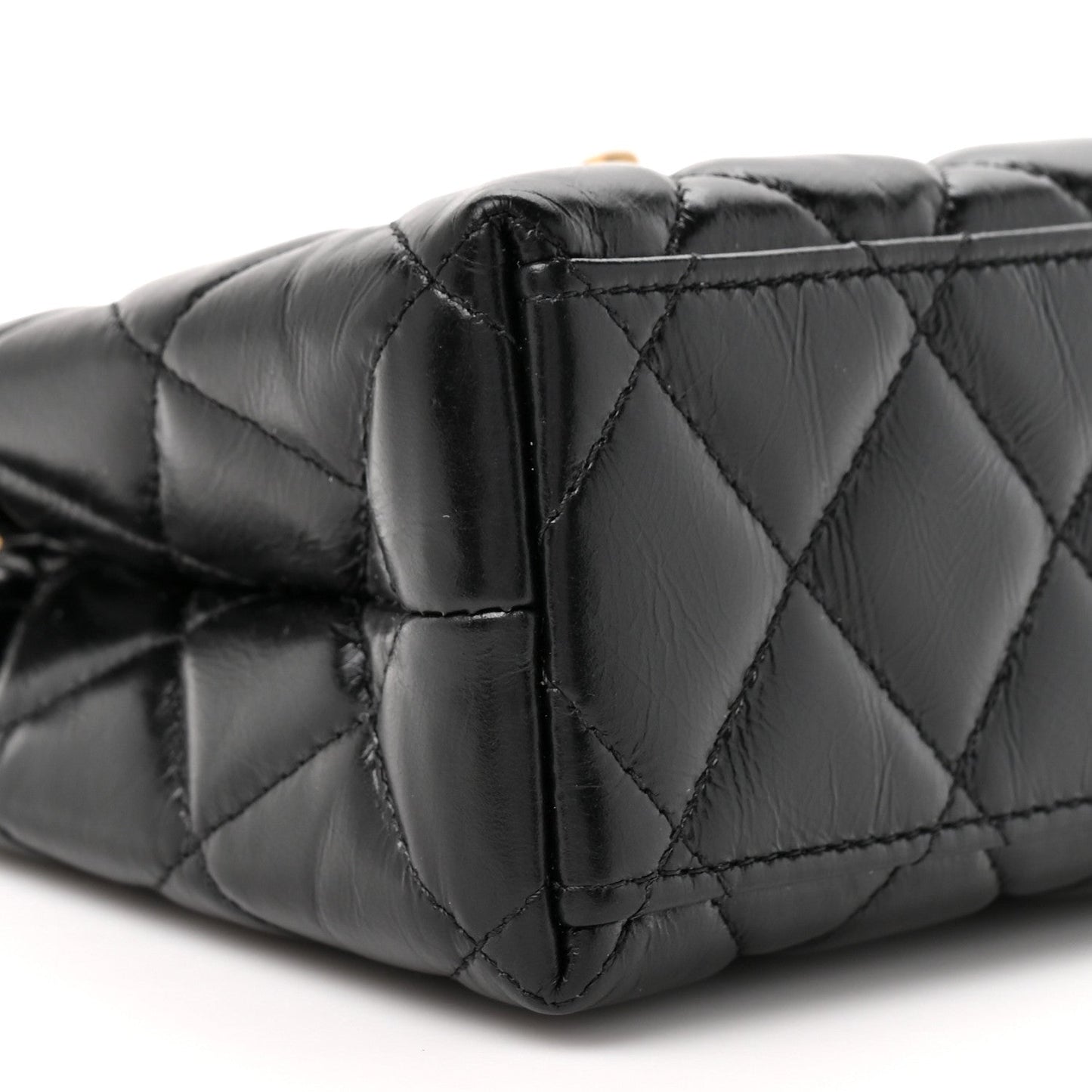 Shiny Aged Calfskin Quilted Nano Kelly Shopper Black