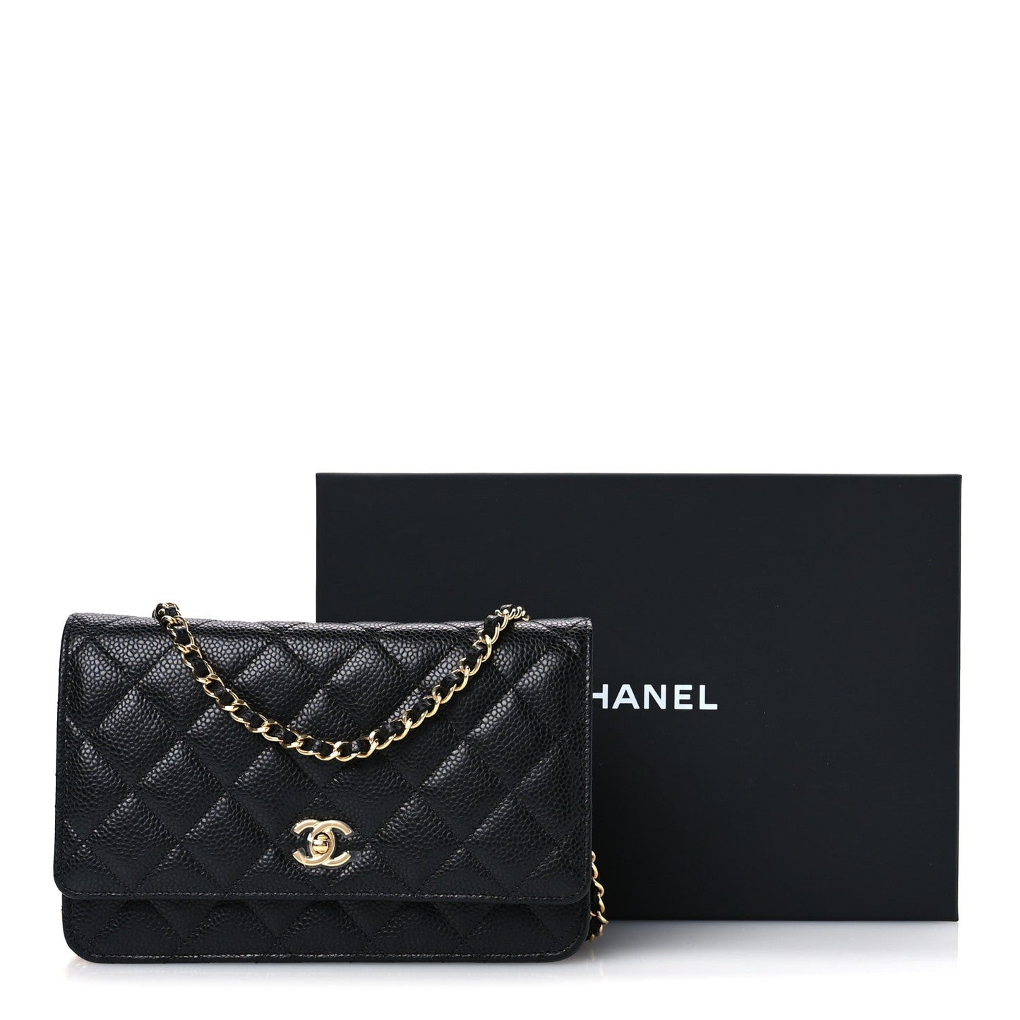 Caviar Quilted CC Turnlock Wallet On Chain WOC Black
