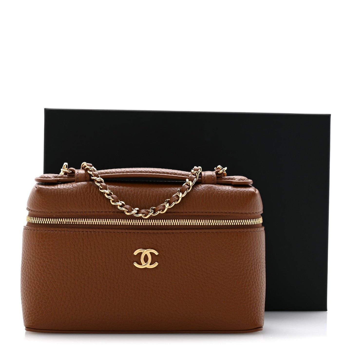 Grained Calfskin Small Supple Trapeze Vanity With Chain Camel