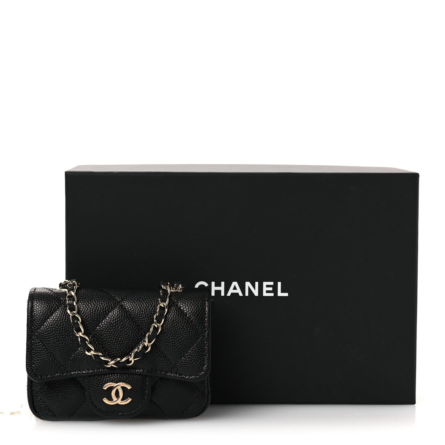 Caviar Quilted Mini Chain Belt Bag Black