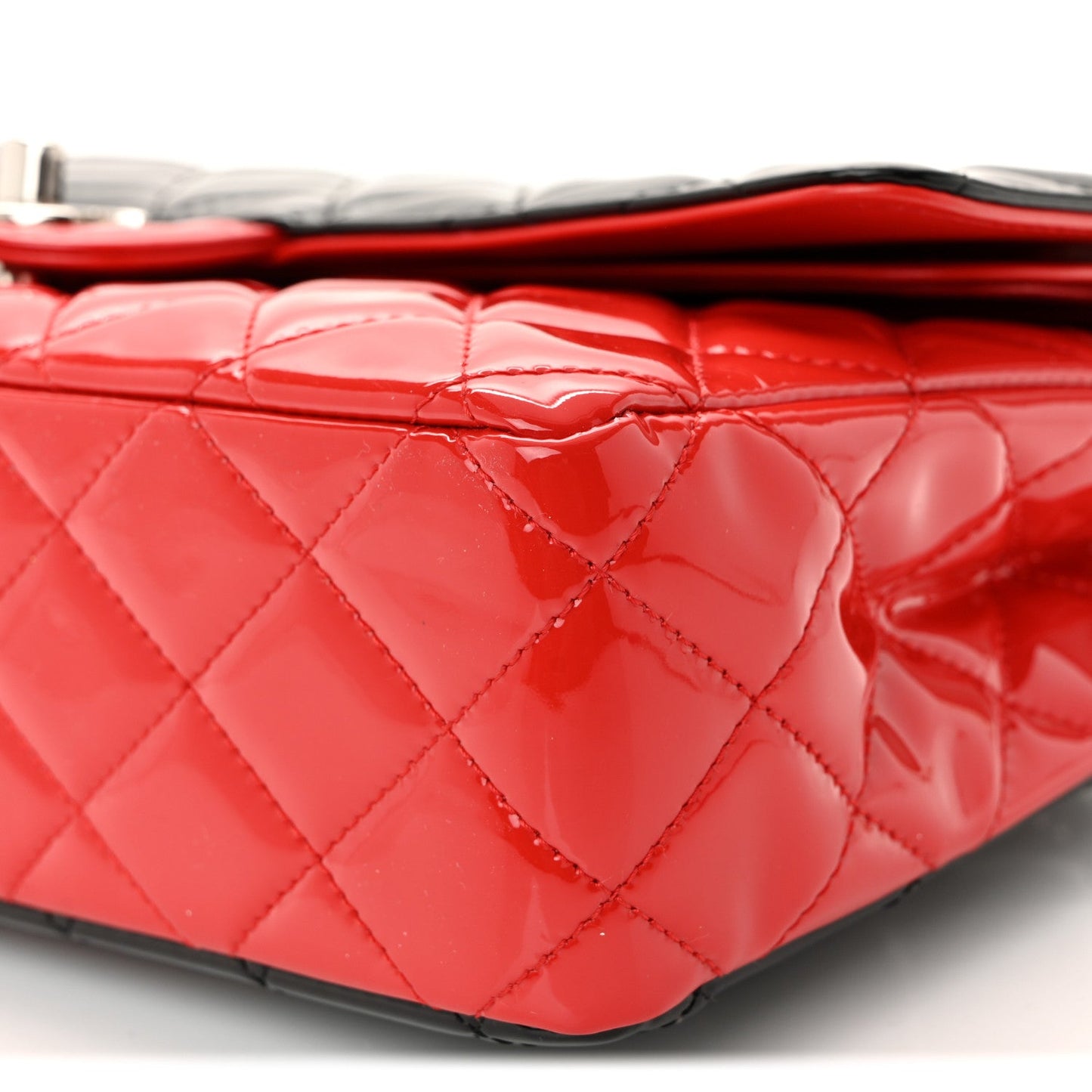 Patent Calfskin Quilted Bi-Color Medium Double Flap Black Red