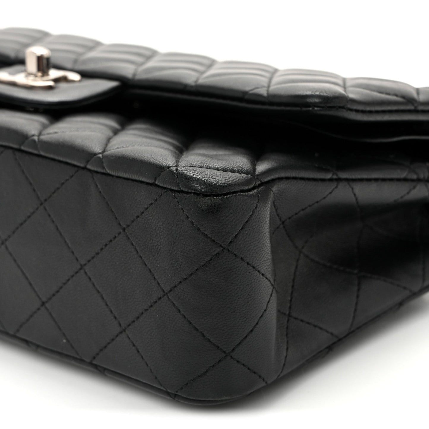 Lambskin Quilted Medium Double Flap Black